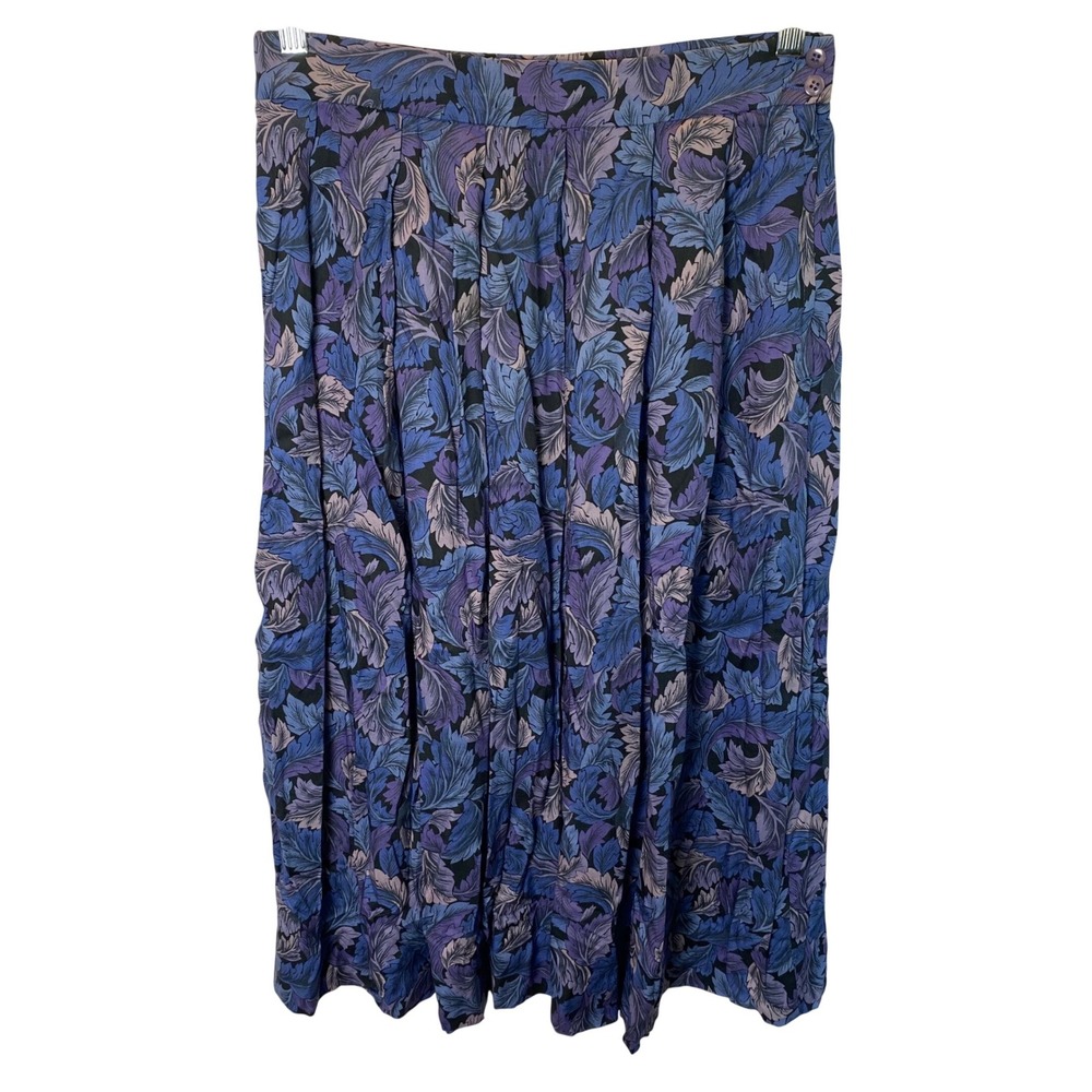 Pendleton Country Sophisticates Midi Skirt Womens 12P Blue Purple Leaf Pleated